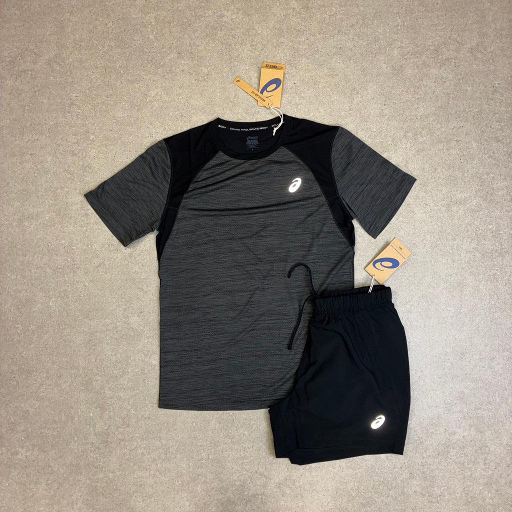 ASICS Road SS Top Performance Black & Sport Run Shorts Blak